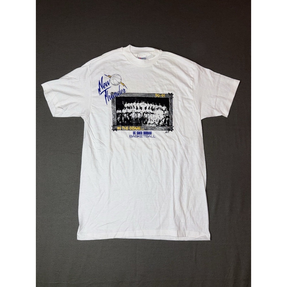 Vintage 1990 UC Santa Barbara Basketball T-shirt Hanes Beefy-T Mens Large White